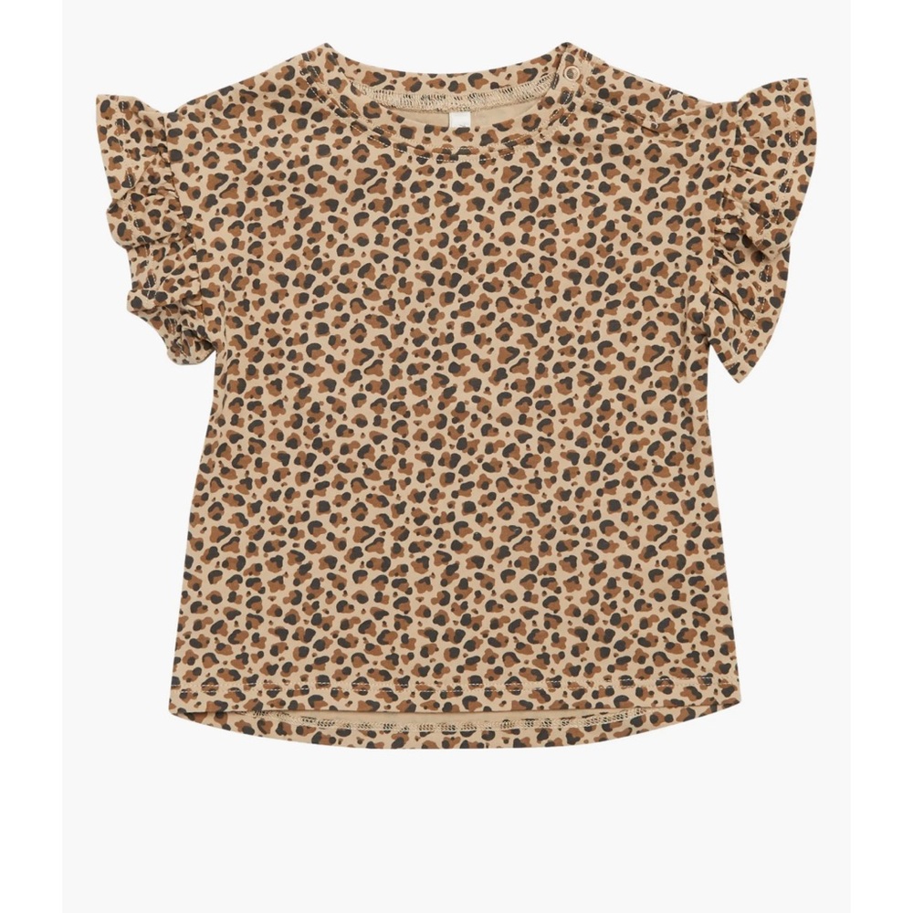 Rylee + Cru Tan Leopard Print Ruffle Sleeve Tee